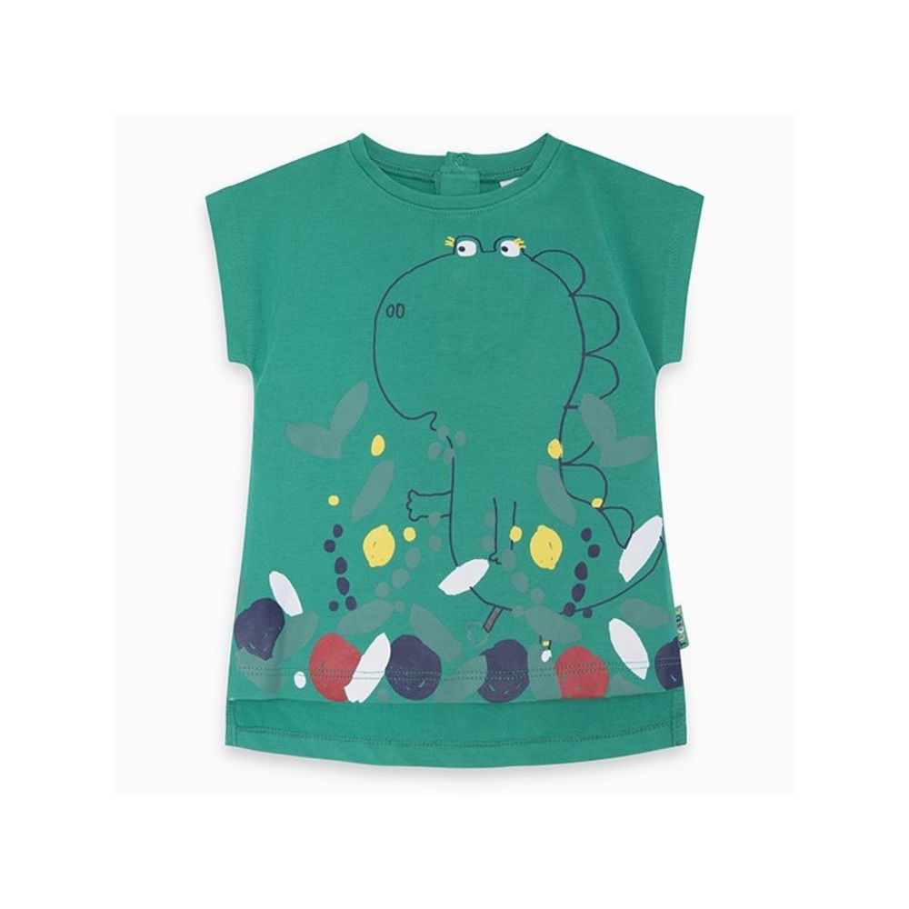 Vibrant Green Short Sleeve Tee with Decorative Pattern
